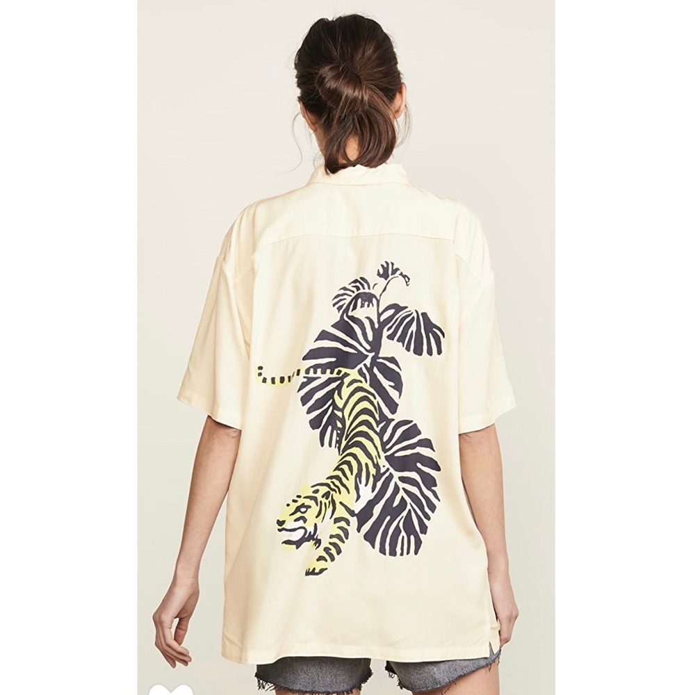 Double Rainbouu Cream‎ Crawler Tiger Hawaiian Button Up Shirt Size XS